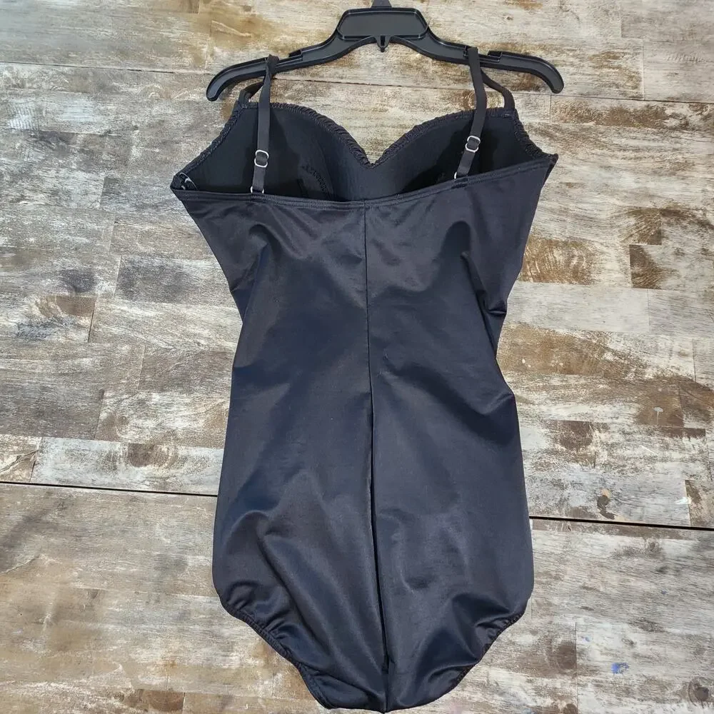 Miraclesuit One Piece Swimsuit Ruched Black Size 14 Beach Slimming Tummy Control